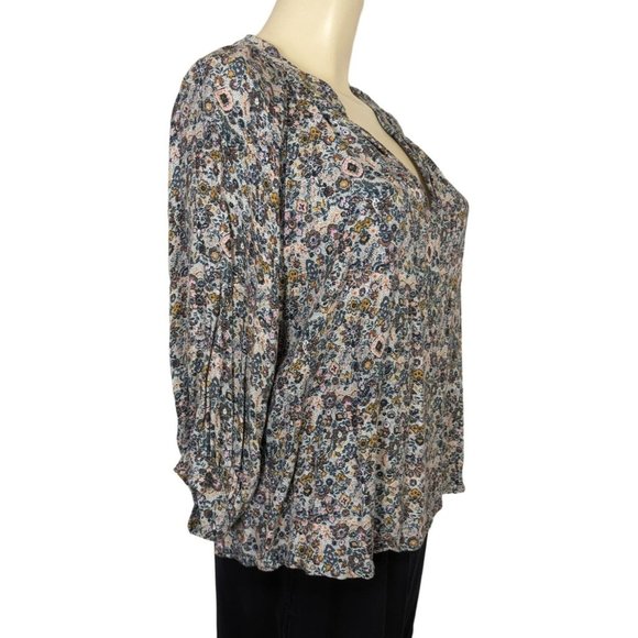 Roan‎ + Ryan 3/4" balloon sleeve V neck floral print pull over blouse size S - Picture 3 of 12